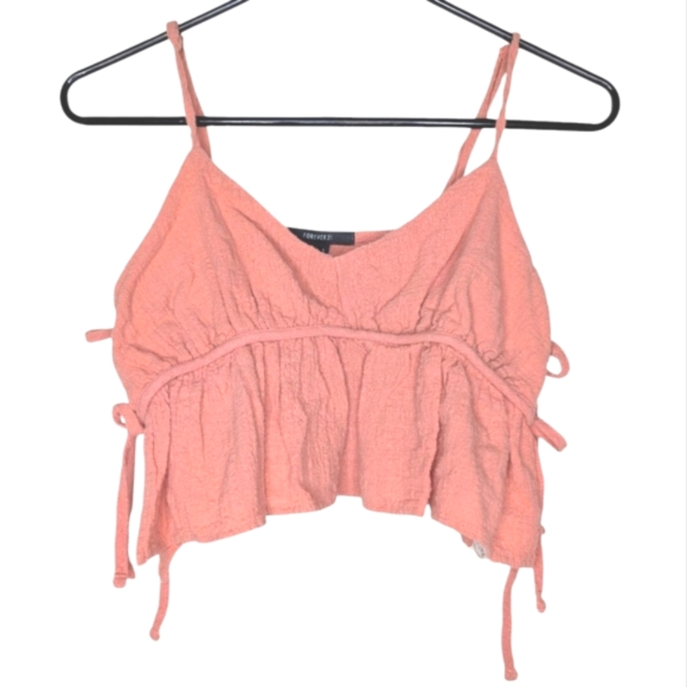 Forever 21 Light Pink Spaghetti Strap Side Tie V Neck Babydoll Crop Top Large